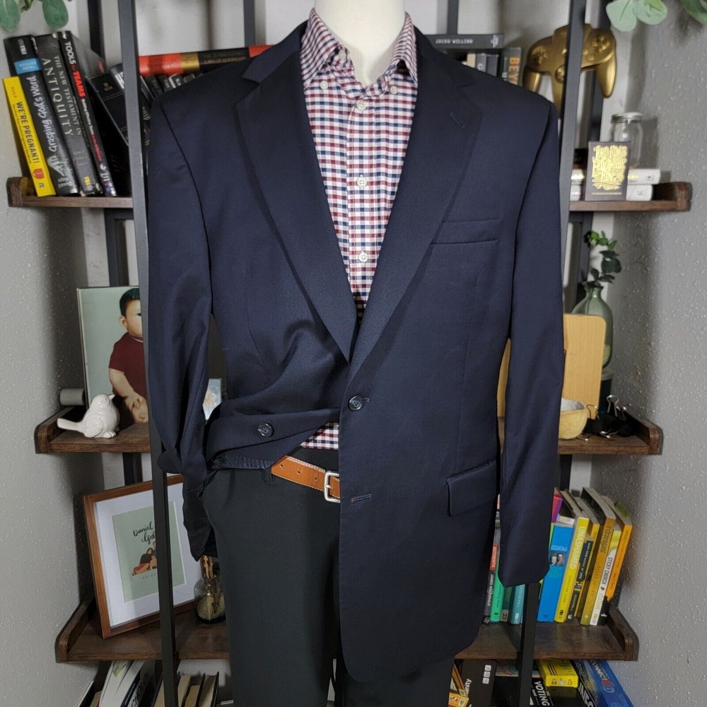 JOS A BANK GORDON Men's Sport Coat‎ Blazer Two Button Black Twill Wool Size 44L